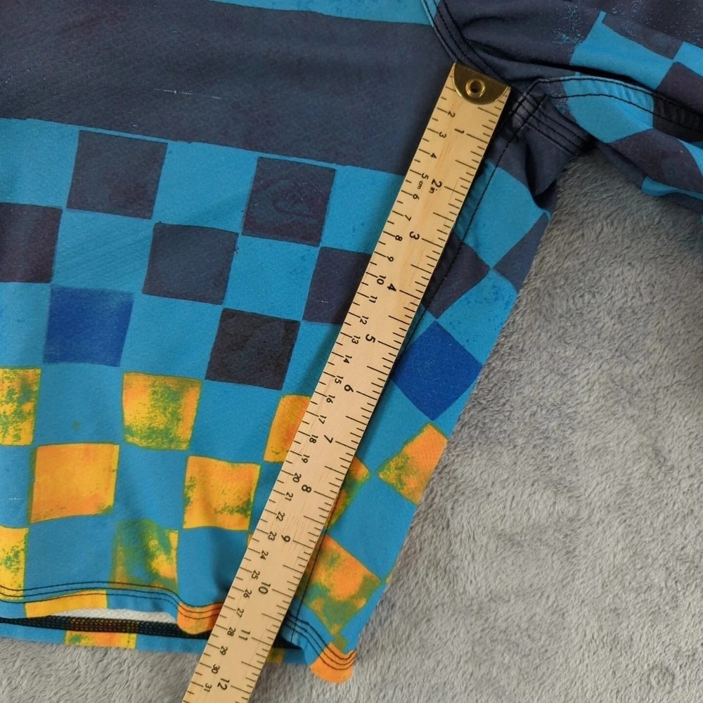Quiksilver Board Shorts Mens 32 Blue Yellow Checkered Swim Trunks 4-Way Stretch - Picture 4 of 10